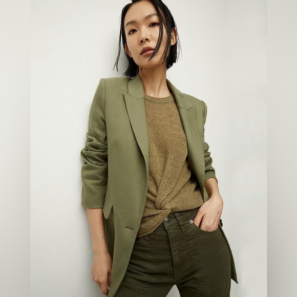 NWT $598 Veronica Beard Sevi Linen-Blend Blazer in Bright Army Size 8 - Picture 3 of 11